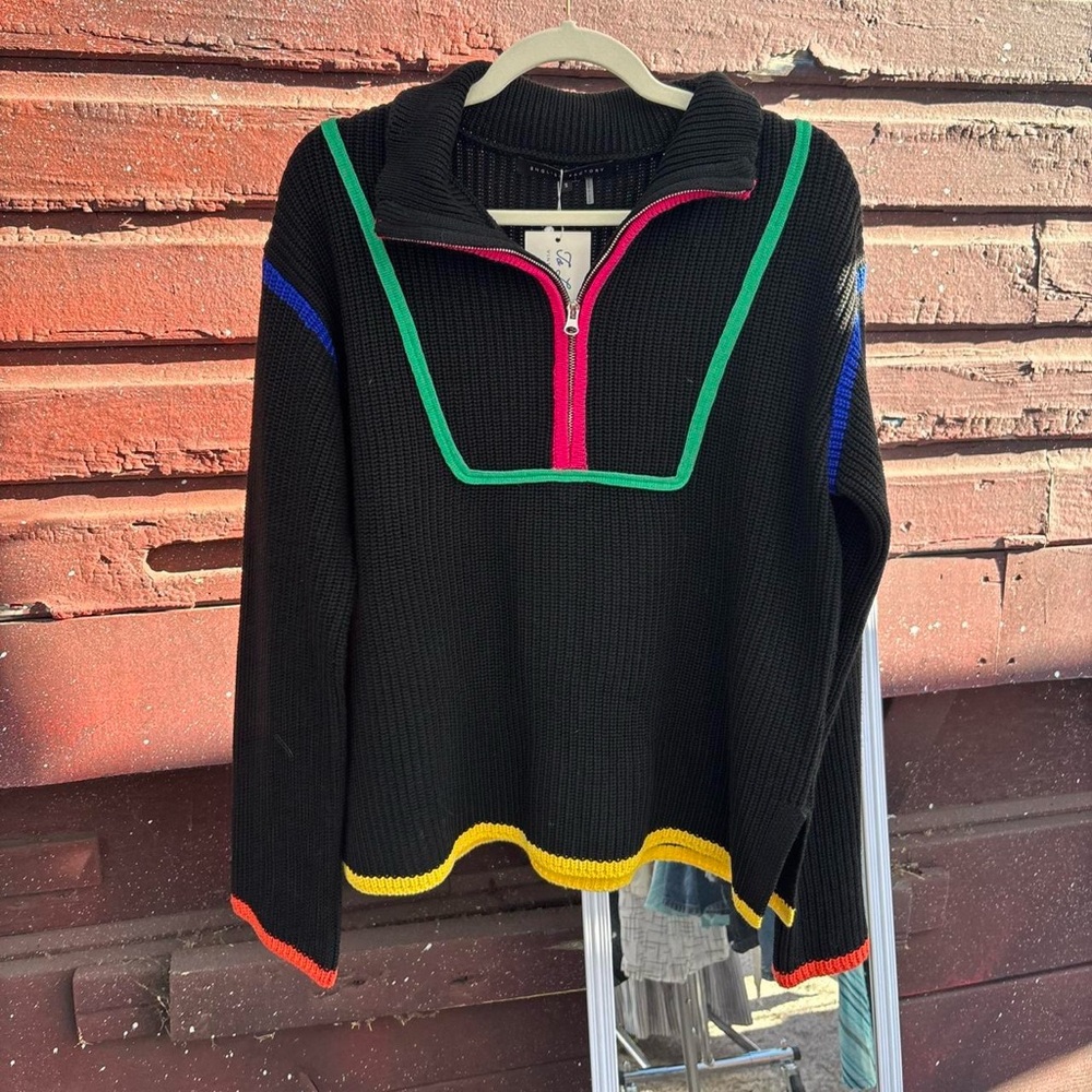 English Factory Black Sweater with Colorful Accents